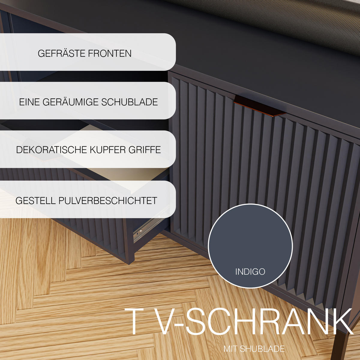 TV-LOWBOARD WAVE 165 cm Indigo - Schwarz/Dunkelblau, Holzwerkstoff/Metall (165.3/56.1/40.6cm) - Idohome