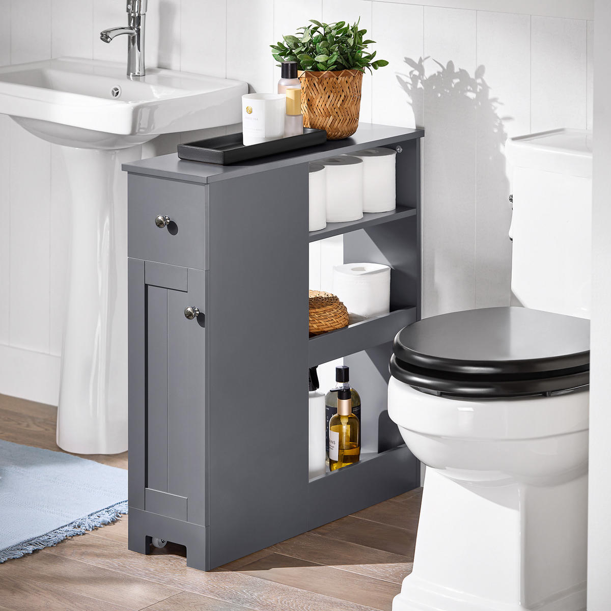 NISCHENSCHRANK mit Rollen Grau - Grau, Holzwerkstoff (20/70/65cm) - SoBuy