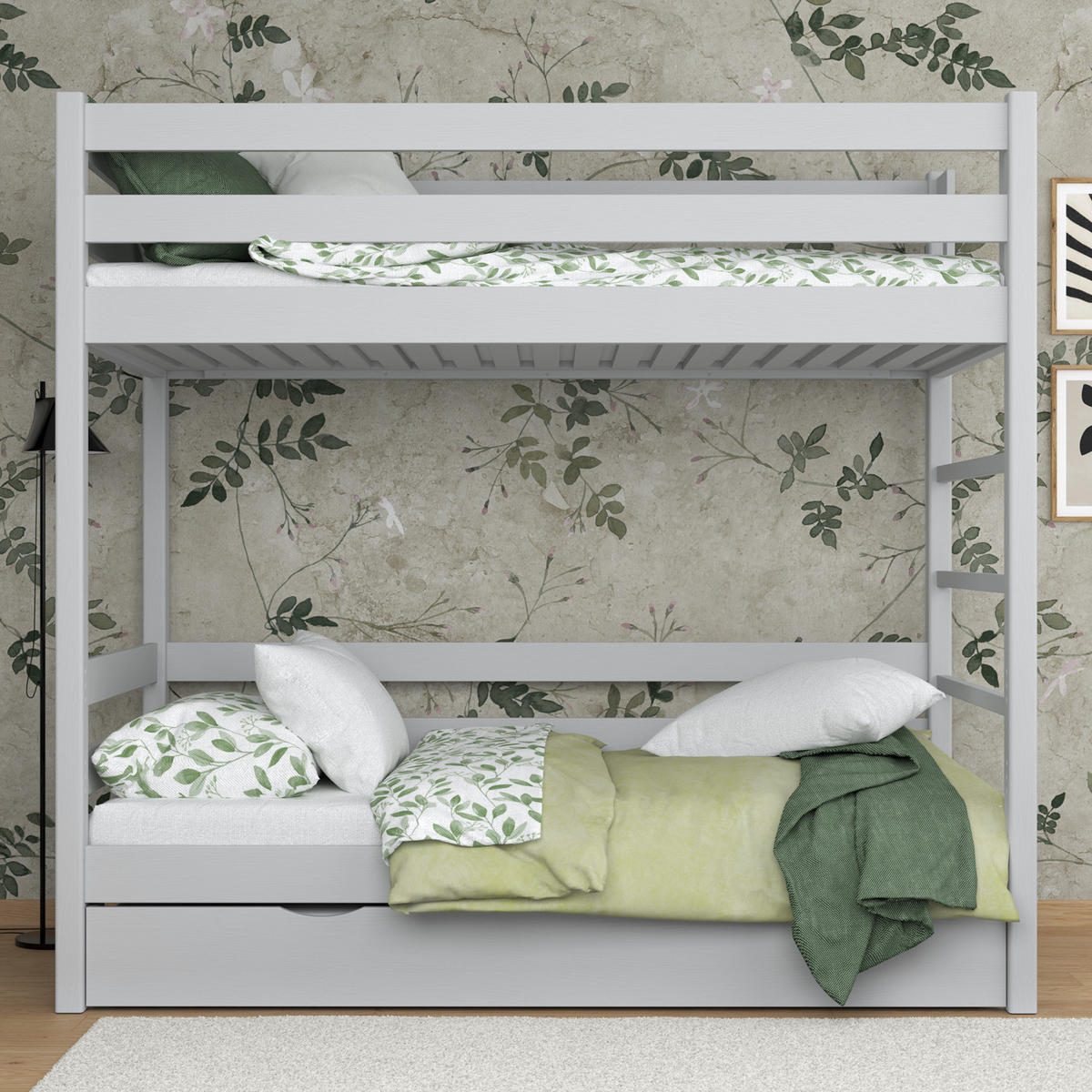 ETAGENBETT N03 mit Matratzenschublade Grau 100/190 - Grau, Naturmaterialien/Holz (100/190cm) - N-Wood