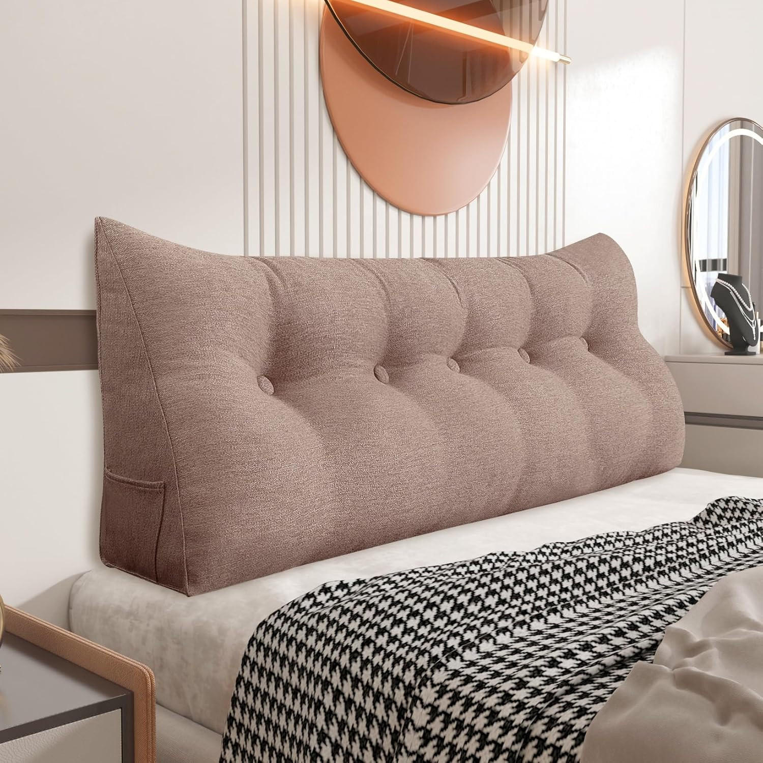 RÜCKENKISSEN für Bett Leinenlook Mauve 160 cm - Pink, Textil (50/160cm) - Vercart