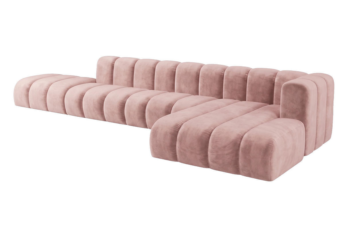 ECKSOFA Modulares In L-Form Mit Hocker, Velvet-Stoff Riviera, Hellrosa, Rechts, GRAND - Hellrosa, Holz (386/179cm) - Kaiser Möbel
