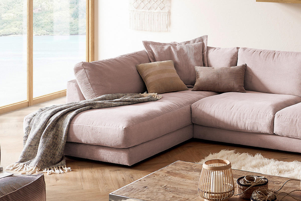 WOHNLANDSCHAFT MADELINE Pink Cord - Pink/Schwarz, Kunststoff/Textil (425/86/224cm) - KAWOLA