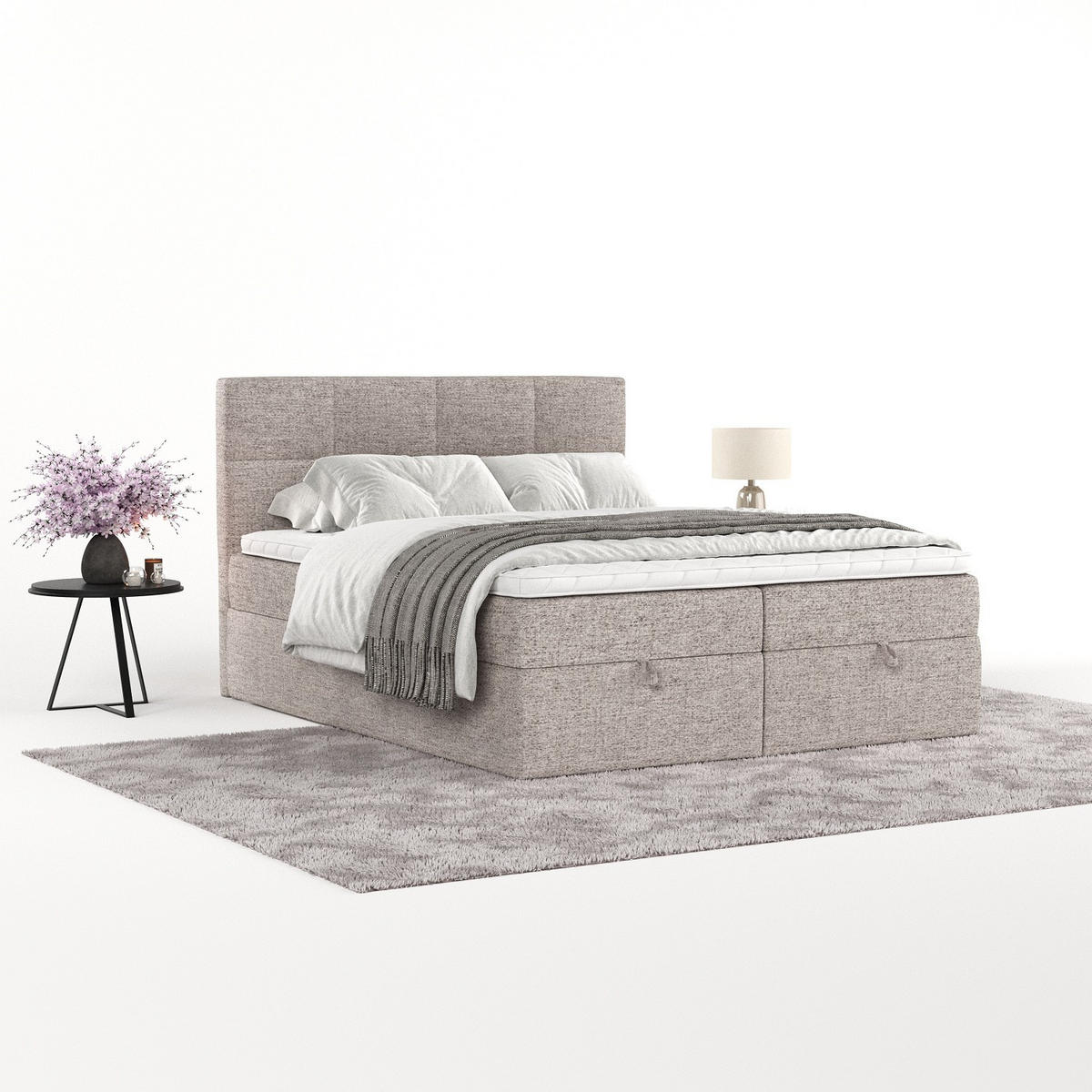 BOXBETT Velto 200/200 cm Beige im Neve Stoff - Beige/Schwarz, Holz/Holzwerkstoff (200/200cm) - AltaBeds