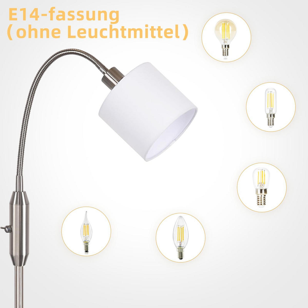 STEHLAMPE Seraphina 12/12/163 cm - Silberfarben, Textil/Metall (12/12/163cm) - ZMH