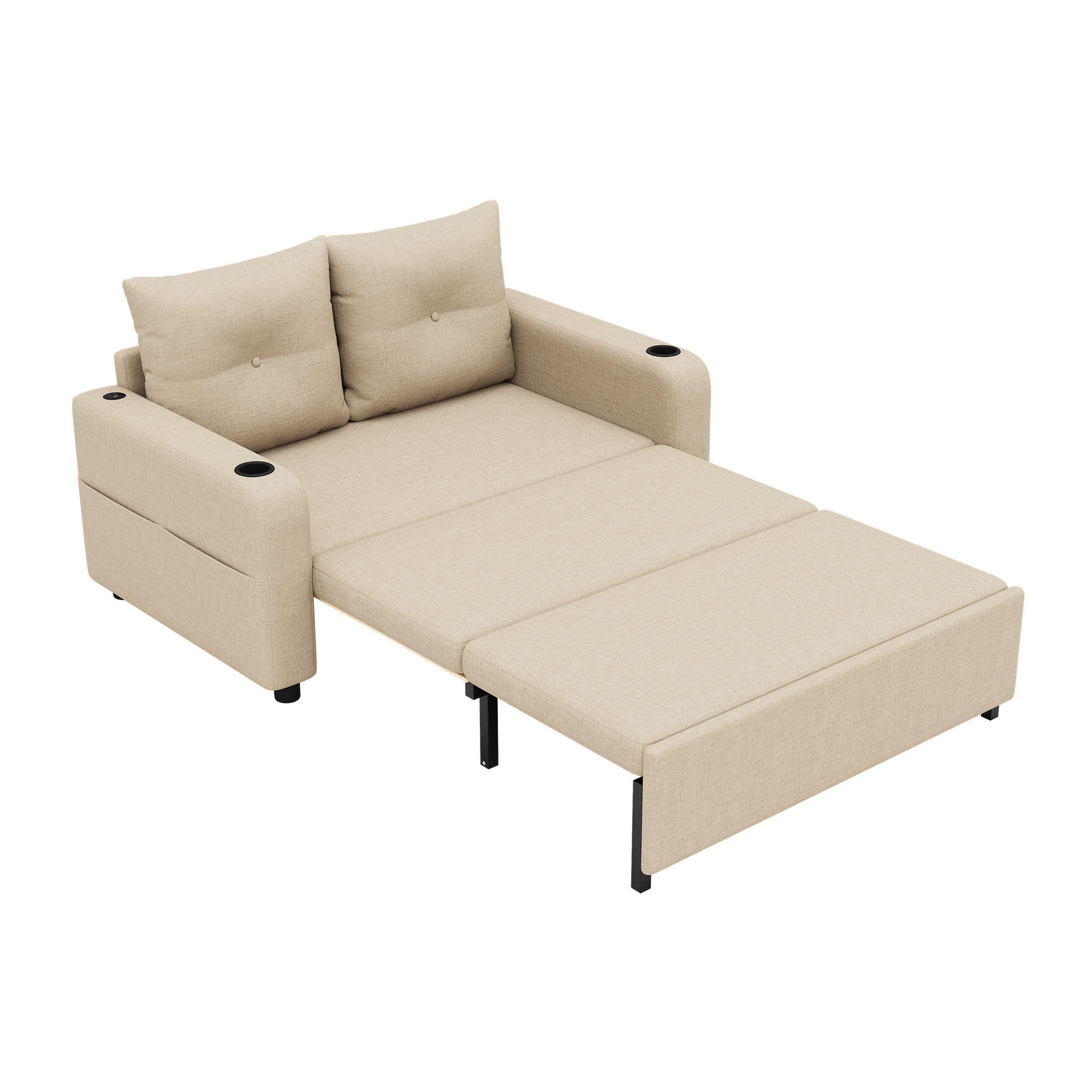SCHLAFSOFA 3-in-1 mit Getränkehalter, Taschen und USB, Beige - Beige, Textil (131/94/81cm)