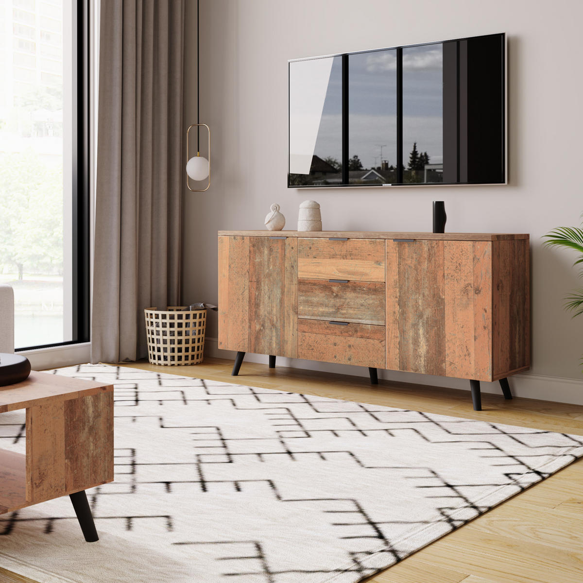 SIDEBOARD im Vintage-Stil mit 3 Schubladen und verstellbaren Regalen, Spanplatte, 140/35/70 cm, Antikbraun，Dunkelbraun - Dunkelbraun, Holzwerkstoff (140/70/35cm) - Redom