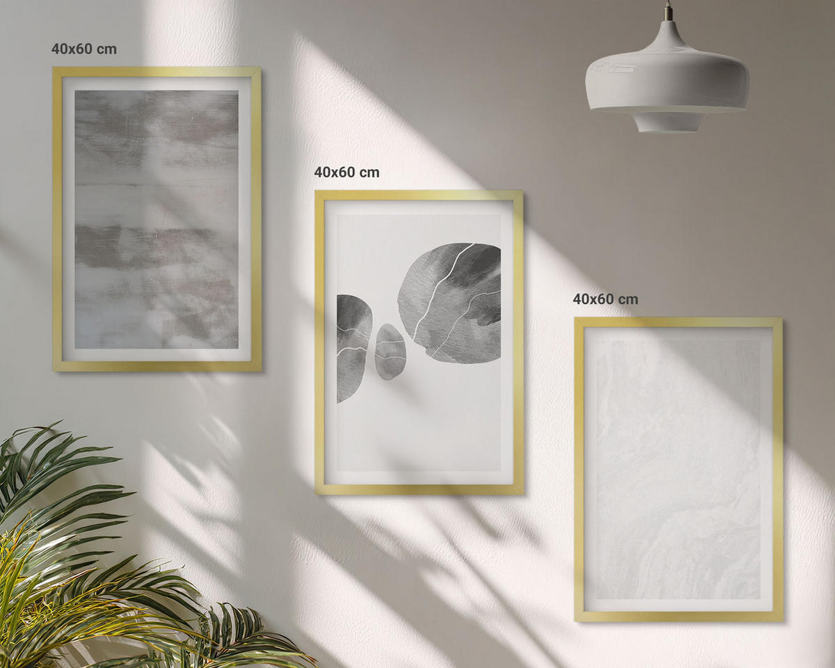 BILDER SET 3er Set - 40x60 cm Goldrahmen - Abstrakte moderne Strukturen - Goldfarben, Kunststoff (40/60cm) - TULUP