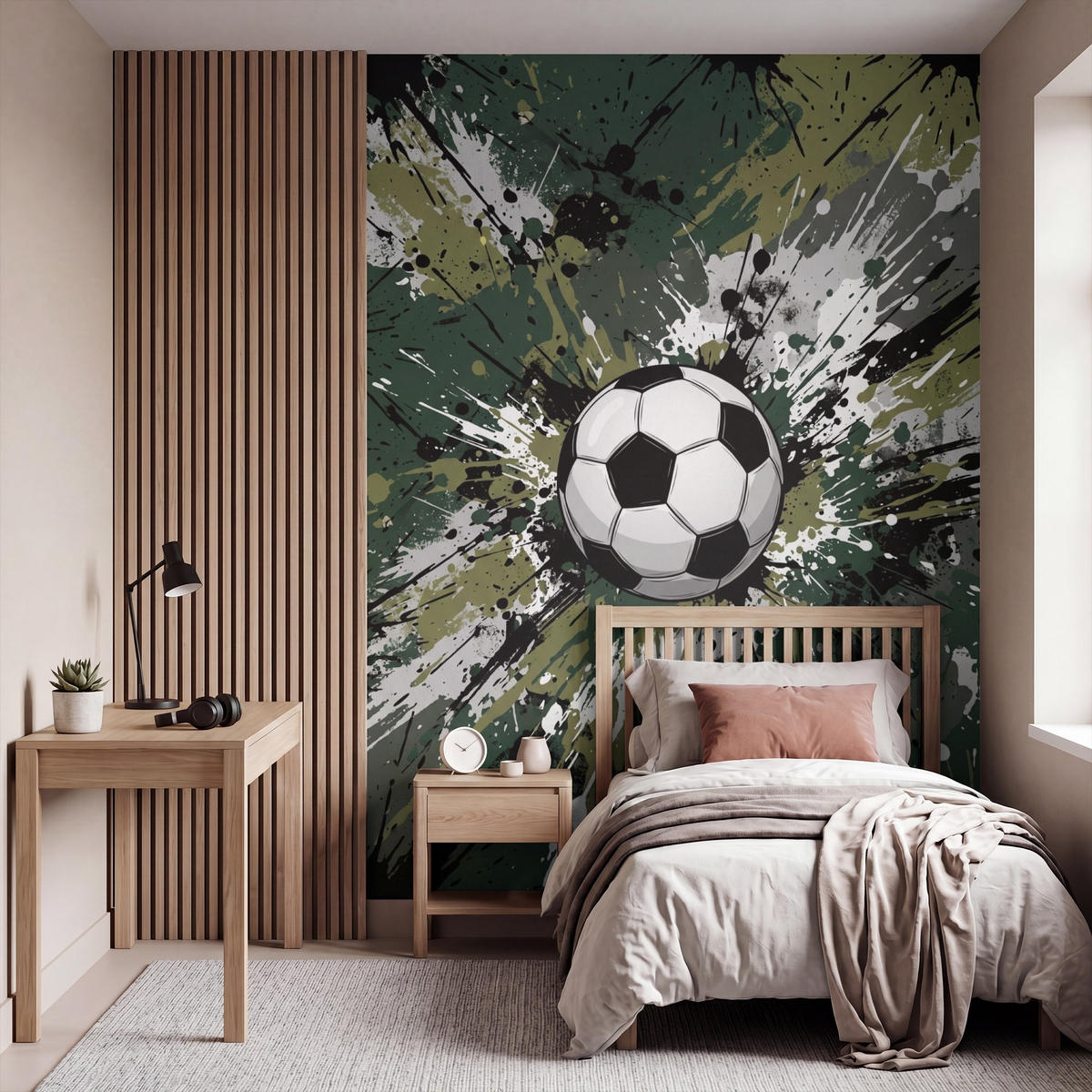KINDERTAPETE - Fußball - Farbe - Spritzer - Grün - 180x240 cm - Dunkelgrün, Papier (180/240cm) - OnlyWow