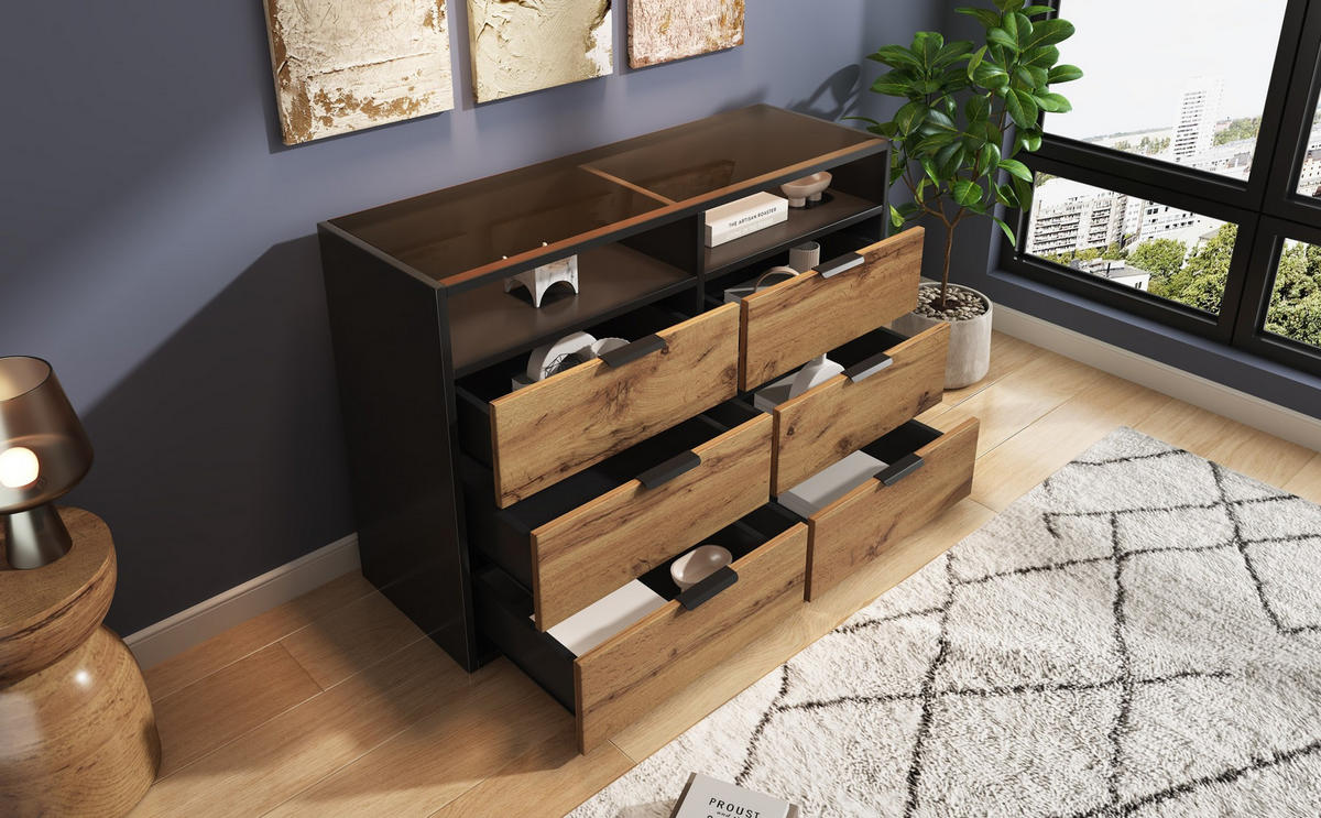 SIDEBOARD Braun und Schwarz 120/40/80 cm - Braun, Glas/Holzwerkstoff (40/80/120cm) - Urban Meuble