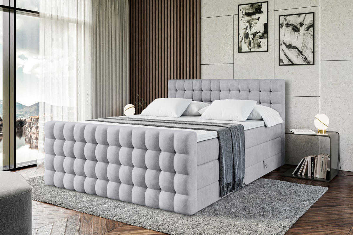 BOXSPRINGBETT VIONE-Z KING - 120 x 200 - H3/H4 - Hellgrau - Hellgrau, Holzwerkstoff (120/200cm) - ALTDECOR