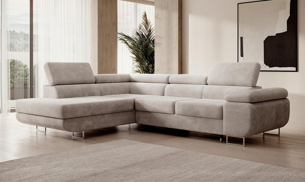 ECKSOFA Stevil Graubeige Cordbezug - Greige/Silberfarben, Textil/Metall (275/203cm) - Selsey