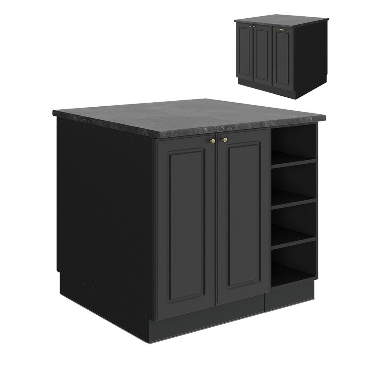 KUCHYŇSKÝ OSTROV Fame-Line Anthrazit-Gold Landhaus - antracitová, kompozitní dřevo (90/82/60cm) - Vicco