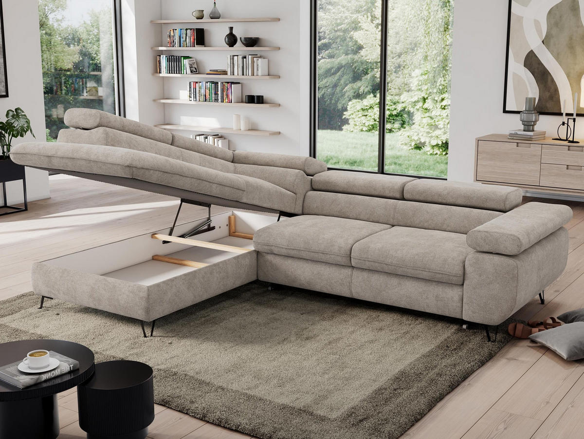 ECKSOFA PEDRO L Beige Struktur - Links Seite - Beige/Schwarz, Textil/Metall (208/273cm) - MKS