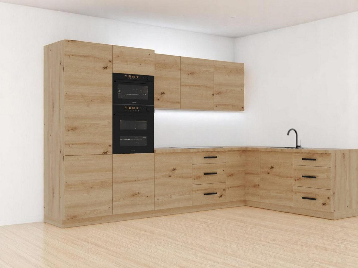 WINKELKÜCHE 330 cm - Langen K100-M330 - in Artisan Eiche - Eiche Artisan, Holz (330/212/210cm)