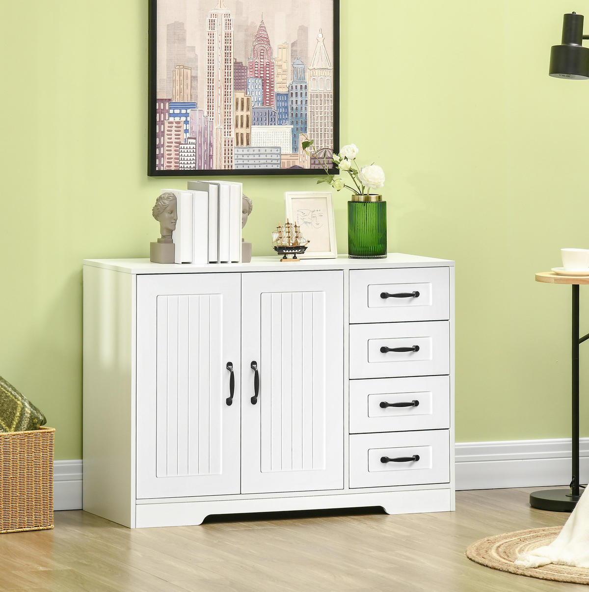 SIDEBOARD aus MDF 105x40x76 cm Weiß mit 4 Schubladen und verstellbarem Einlegeboden - Weiß, Holzwerkstoff (105/76/40cm) - IVMEU