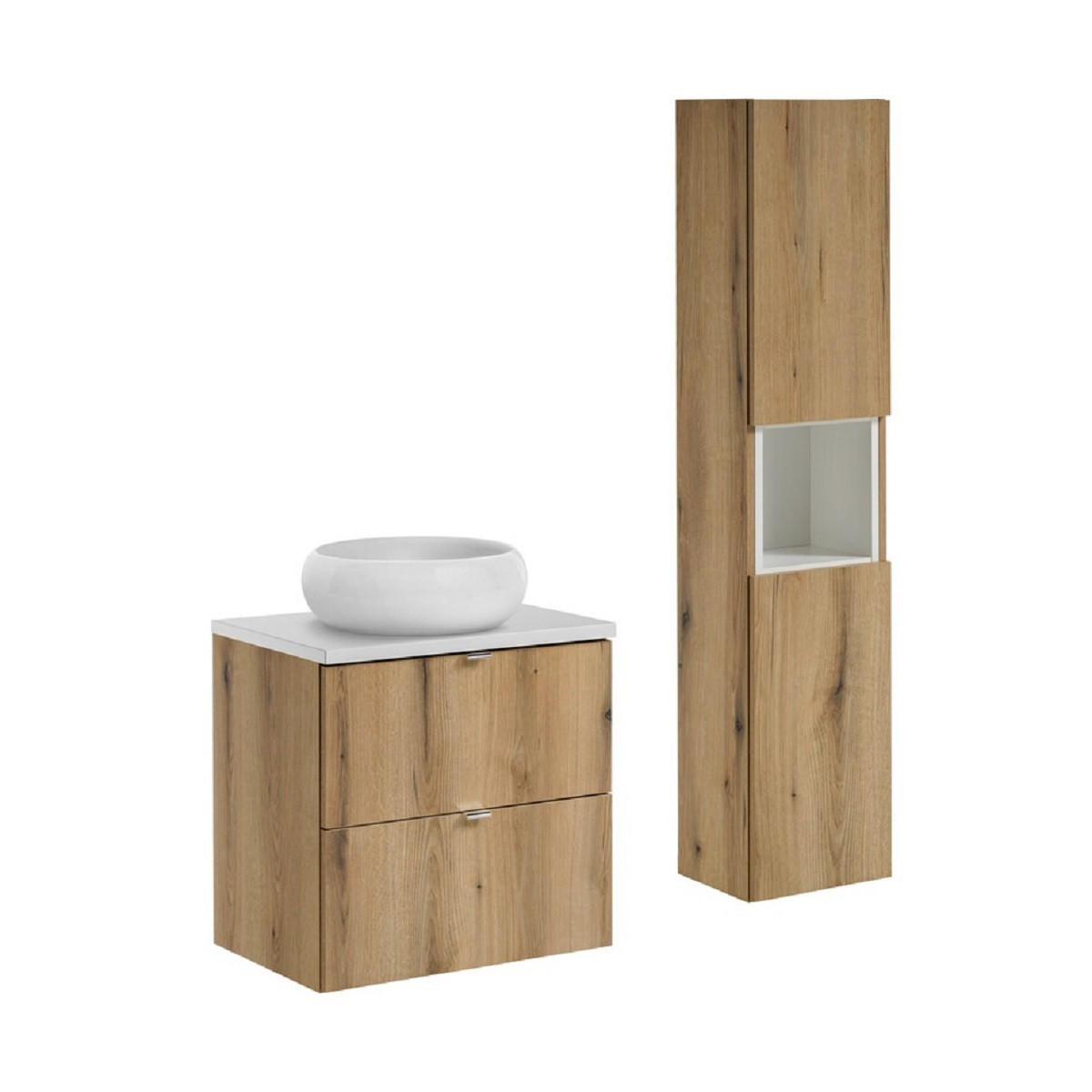 BADMÖBEL-SET 7 Teile - Nova Oak N BM168 in Coast Evoke Oak//Weiß Matt - Eiche Wotan/Weiß, Holz (60/57/40cm)