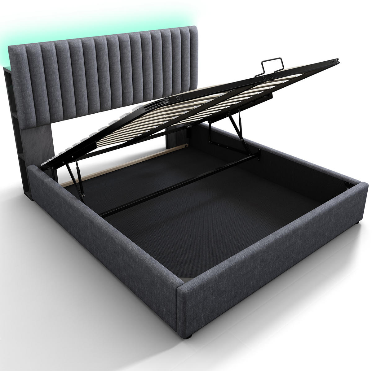 POLSTERBETT 160/200 cm grau mit Stauraum und LED-App-Steuerung mit Matratze - Grau, Textil (160/200cm) - OKWISH