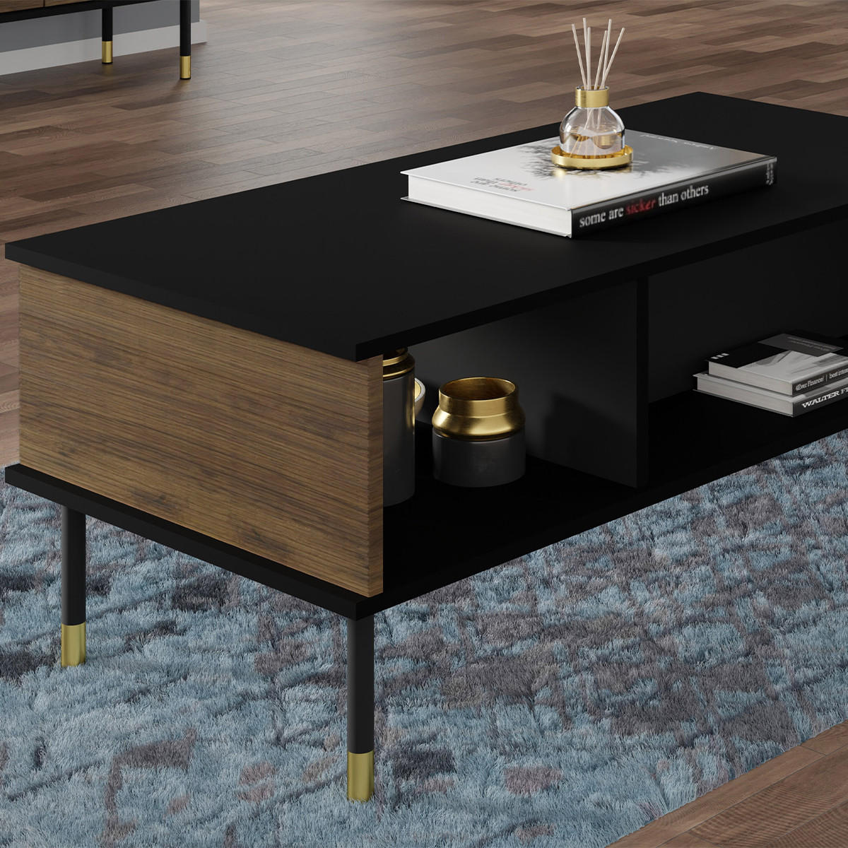 COUCHTISCH Rani Holz und Schwarz - Schwarz, Holzwerkstoff (55/110/45cm) - Petits-meubles