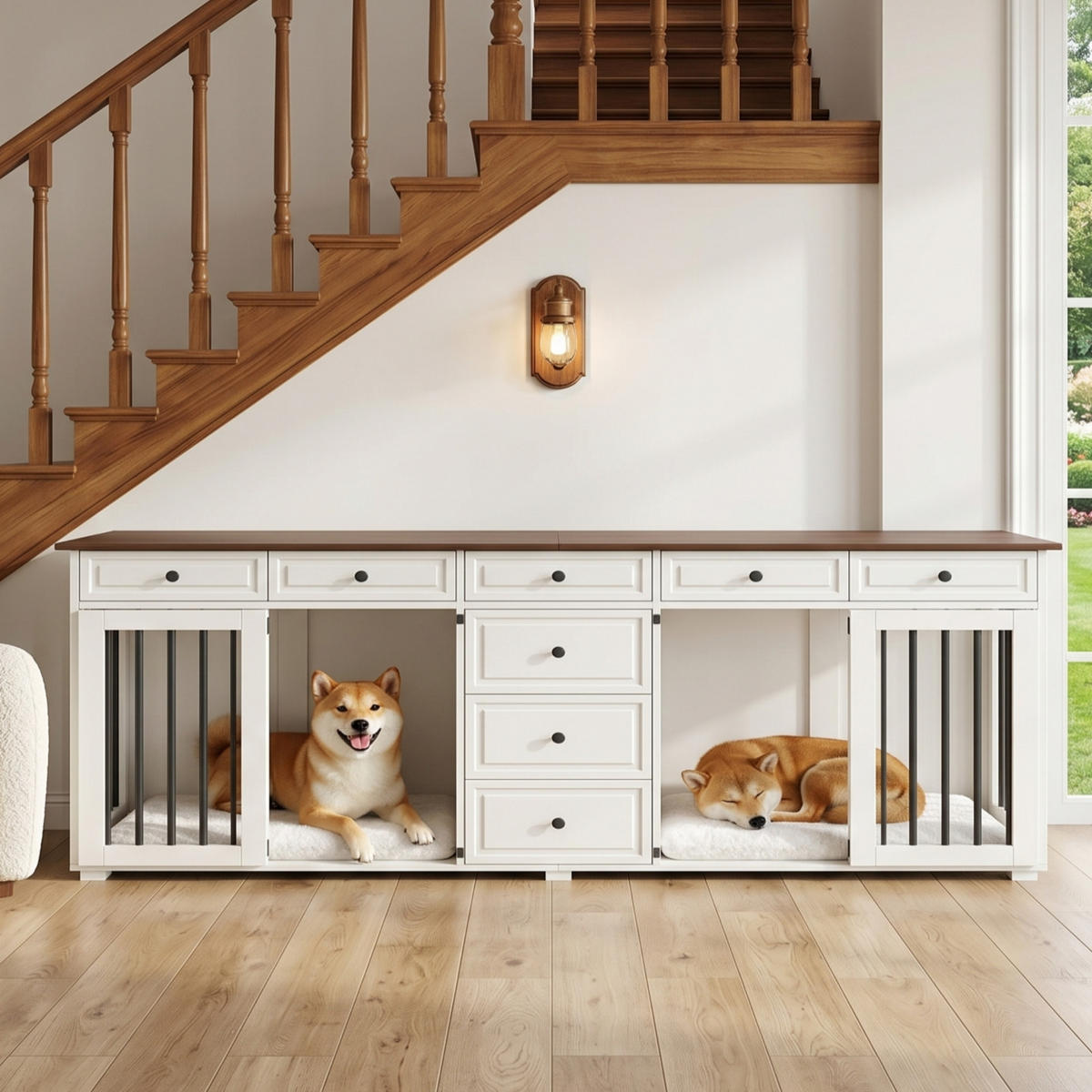 SIDEBOARD Weiß 200×60×85 cm aus MDF und Metall mit acht Schubladen und getrennten Staubereichen - Weiß, Holzwerkstoff (200/85/60cm) - Luhomfu