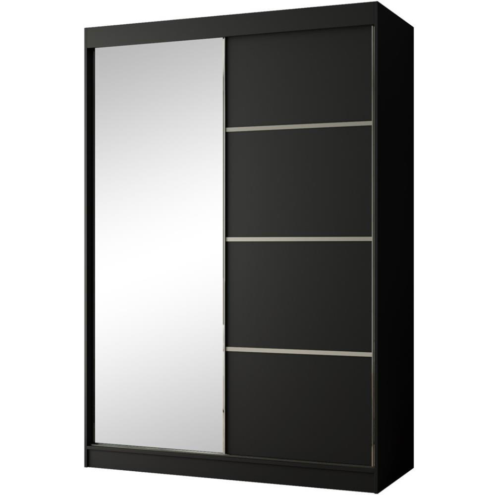SCHWEBETÜRENSCHRANK Paco 150/215/61 2-türig schwarz mit Spiegel - Schwarz, Holzwerkstoff (150/215/61cm) - Beautysofa