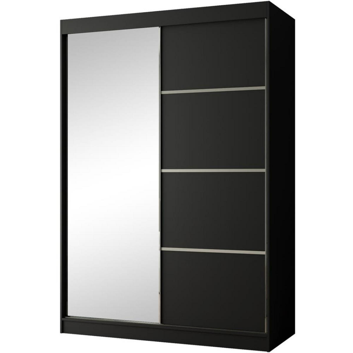 SCHWEBETÜRENSCHRANK Paco 150/215/61 2-türig schwarz mit Spiegel - Schwarz, Holzwerkstoff (150/215/61cm) - Beautysofa
