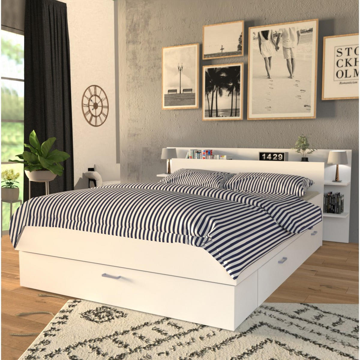 BETT SAMBA mit Schubladen / Bett 140x190 - Weiß - Weiß, Holzwerkstoff (140/190cm) - Weber Industries