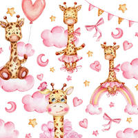 STICKER SET für Kinder Giraffen rosa Wolken Monde Sterne 60x30 - Gelb/Beige, Papier (60/30/1cm) - Muralo