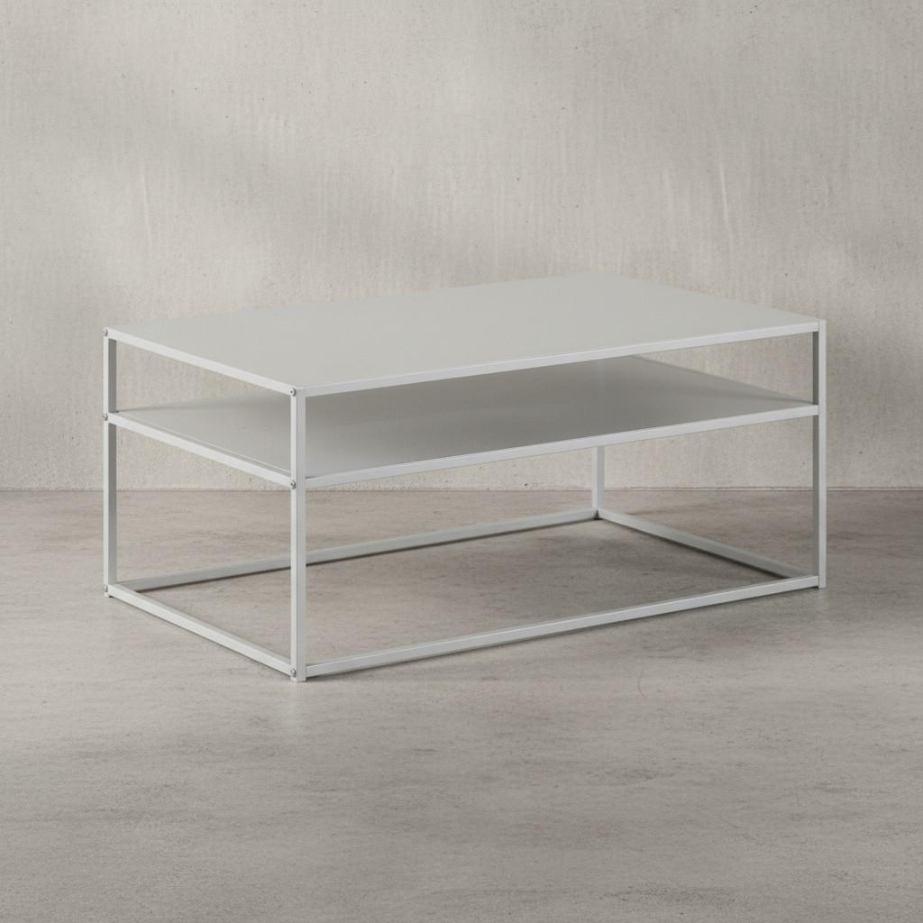 COUCHTISCH Weiß Metall Industrial 100x60x45cm mit Stauraum und Ablagefach - Weiß, Metall (60/100/45cm) - KADIMA DESIGN