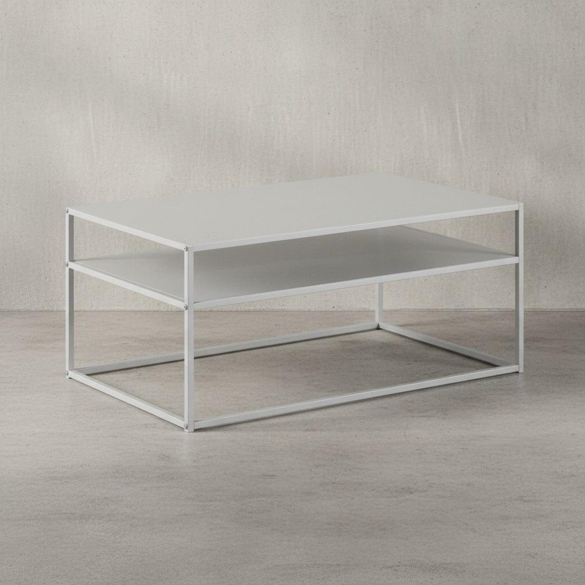 COUCHTISCH Weiß Metall Industrial 100x60x45cm mit Stauraum und Ablagefach - Weiß, Metall (60/100/45cm) - KADIMA DESIGN