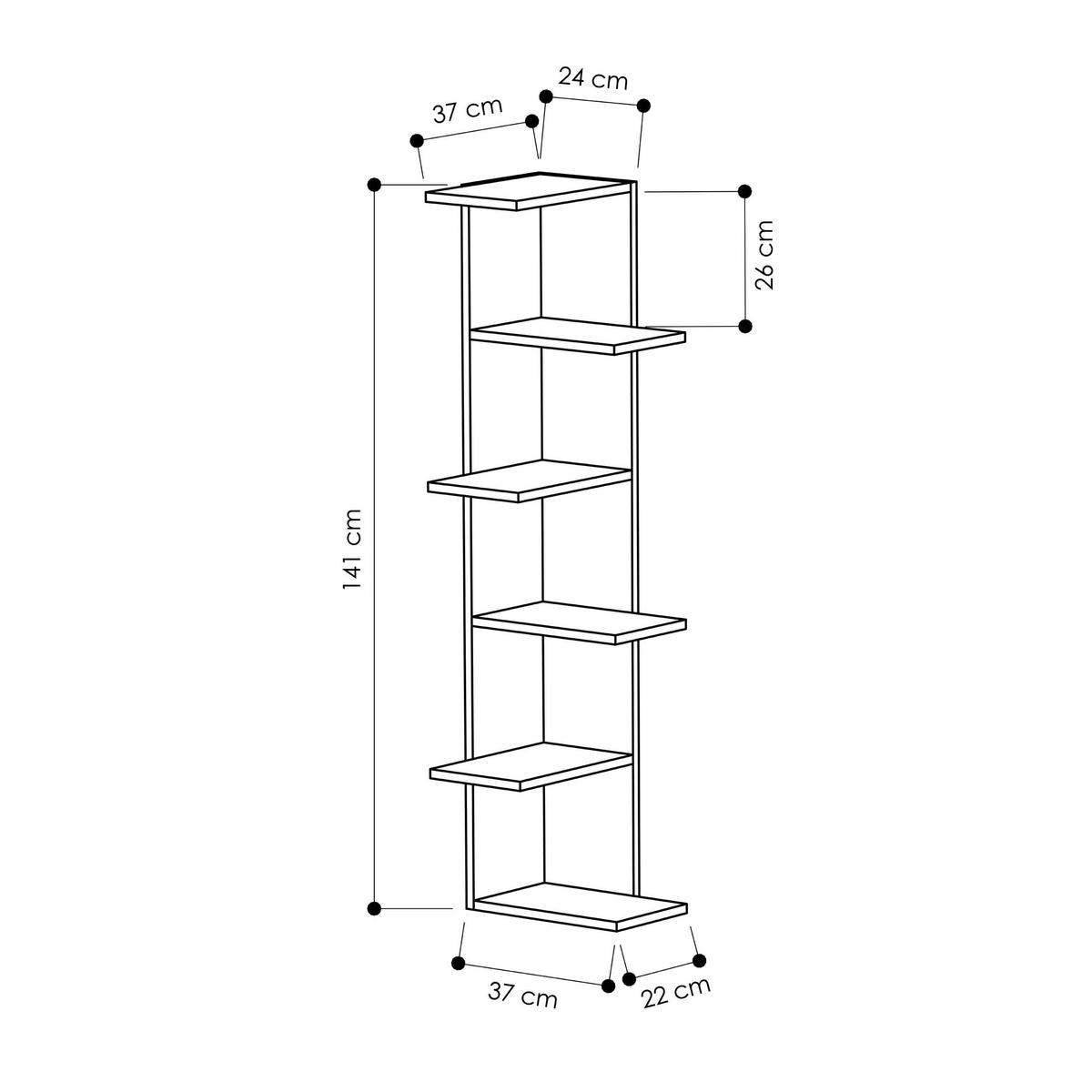 ECK BÜCHERREGAL Saso Eiche 37/141/24 cm - Naturfarben, Holzwerkstoff (37/141/24cm) - Decortie