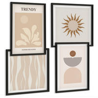 BILDER SET 4er Set - 50x50 cm & 40x60 cm Schwarzer Rahmen - Stilvolle abstrakte Beigetöne - Schwarz, Kunststoff (50/50cm) - TULUP