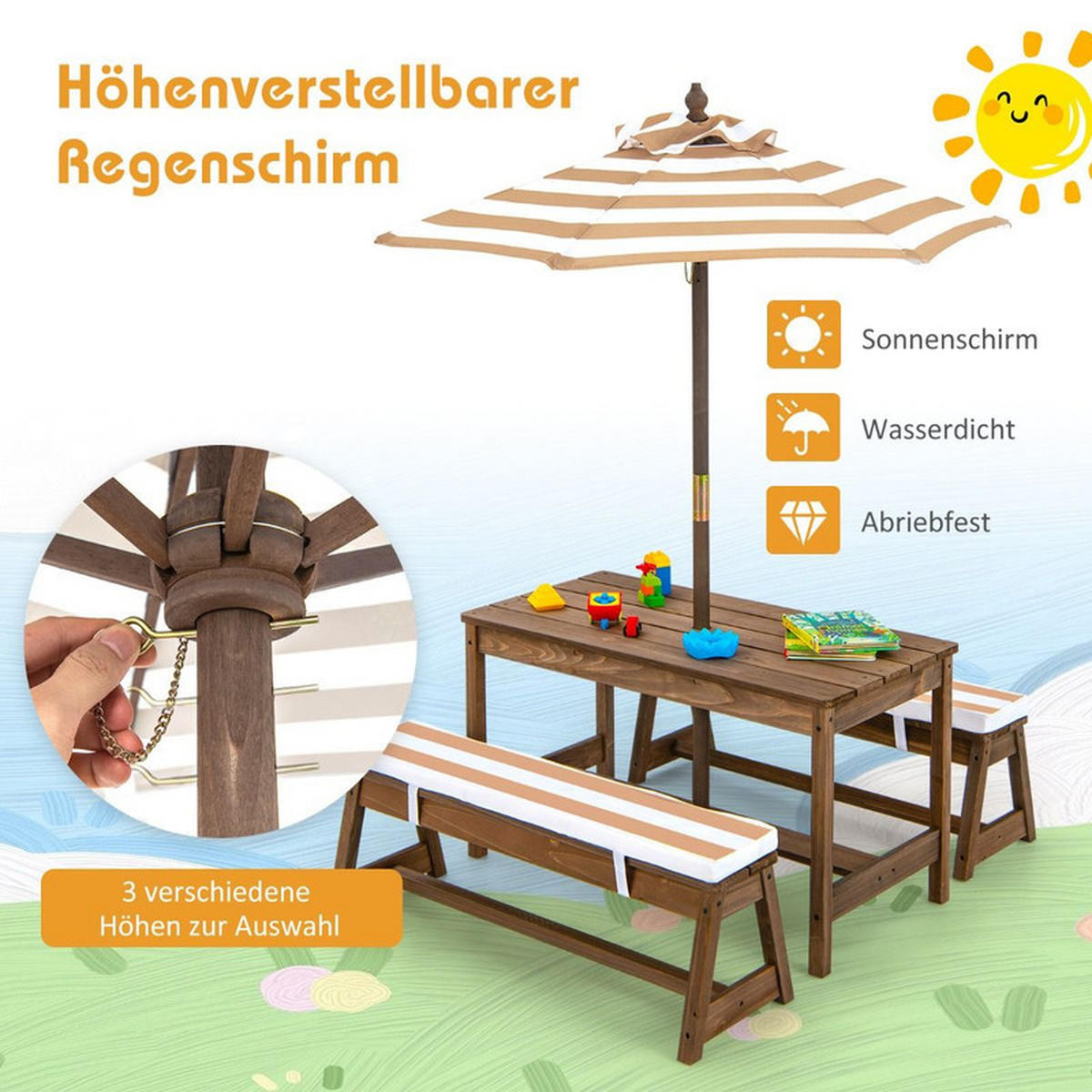 KINDERSITZGARNITUR aus Holz hellbraun - Hellbraun, Holz - COSTWAY