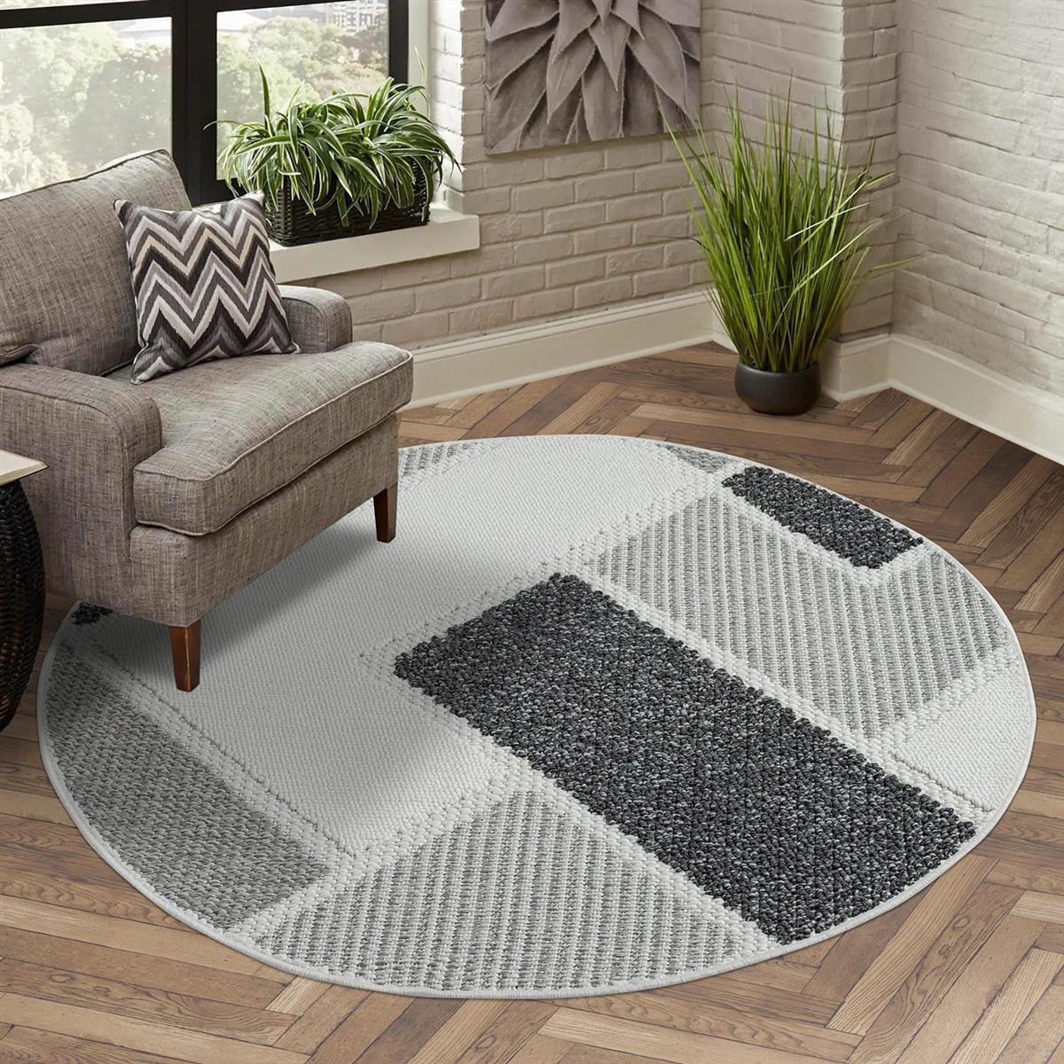 KURZFLOR-TEPPICH Lindo 8877 Grau 200x200 cm Rund - Grau, Textil (200/200cm) - carpet city