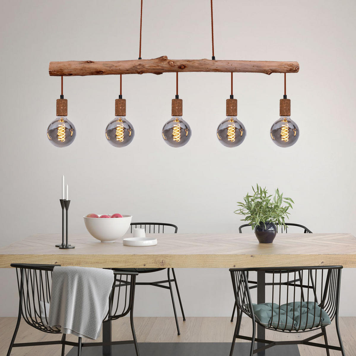 HÄNGELEUCHTE Holzoptik Braun Rostfarben - Braun, Holz (100/8.5/140cm)