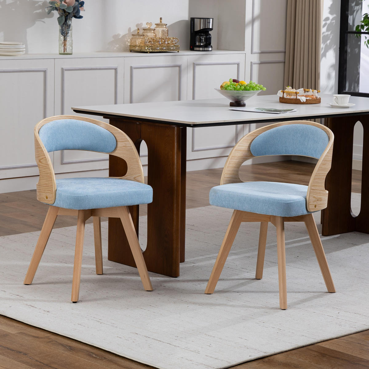 STUHL 2er-Set Esszimmerstuhl,360° drehbar,Massivholzrahmen,Leinenstoff,Blau - Blau, Holz (44/72/41cm) - LVHOM
