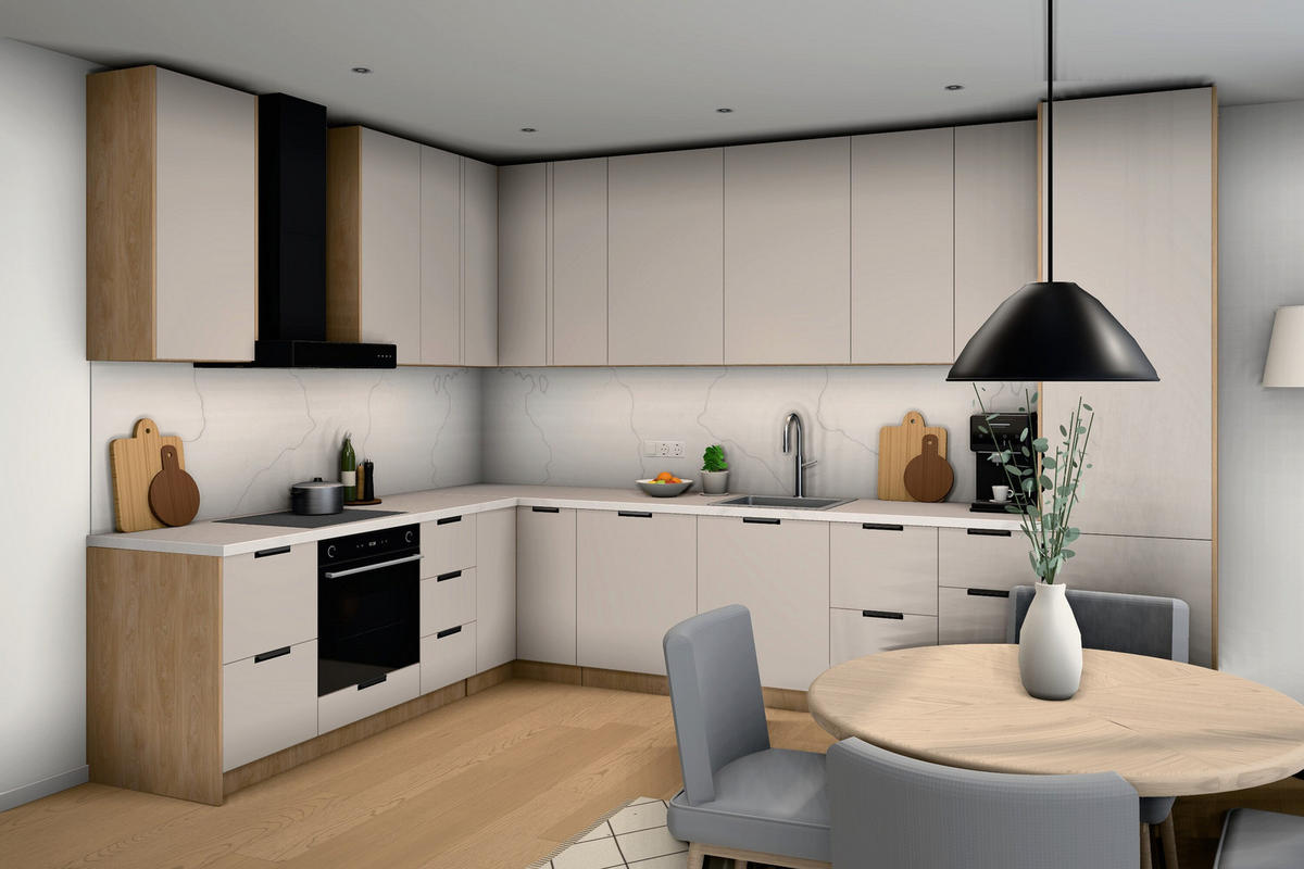 L-KÜCHE Sorento Beige & Sonoma Eiche – 359 × 239 cm – KÜ-SORENTOS-001 - Beige, Holzwerkstoff (359/247/239cm) - ROYAL24_MARKT