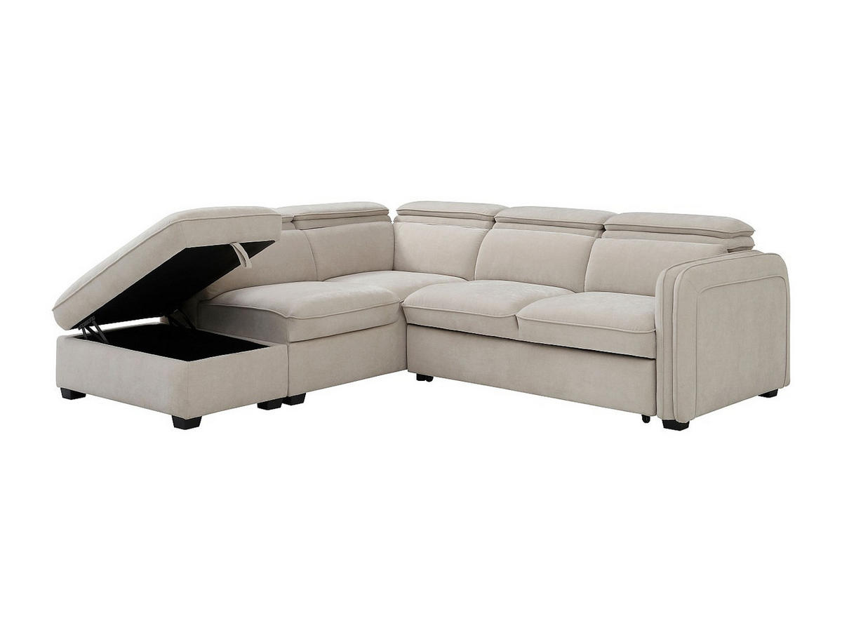 ECKSOFA mit Schlaffunktion und Hocker - Stoff - Beige - BALOTIA - Beige, Textil (255/230cm) - Vente-Unique