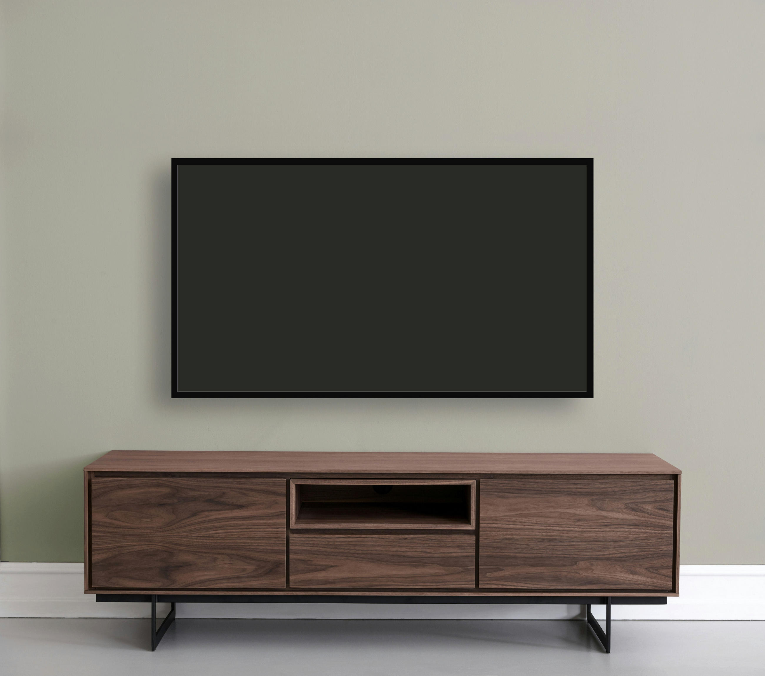 TV-ELEMENT Amerikanisches Walnussfurnier - Schwarz/Braun, Holz/Metall (160/50/45cm) - Furnhouse