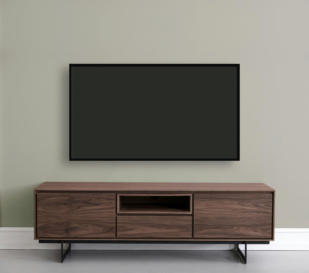 TV-ELEMENT Amerikanisches Walnussfurnier - Schwarz/Braun, Holz/Metall (160/50/45cm) - Furnhouse