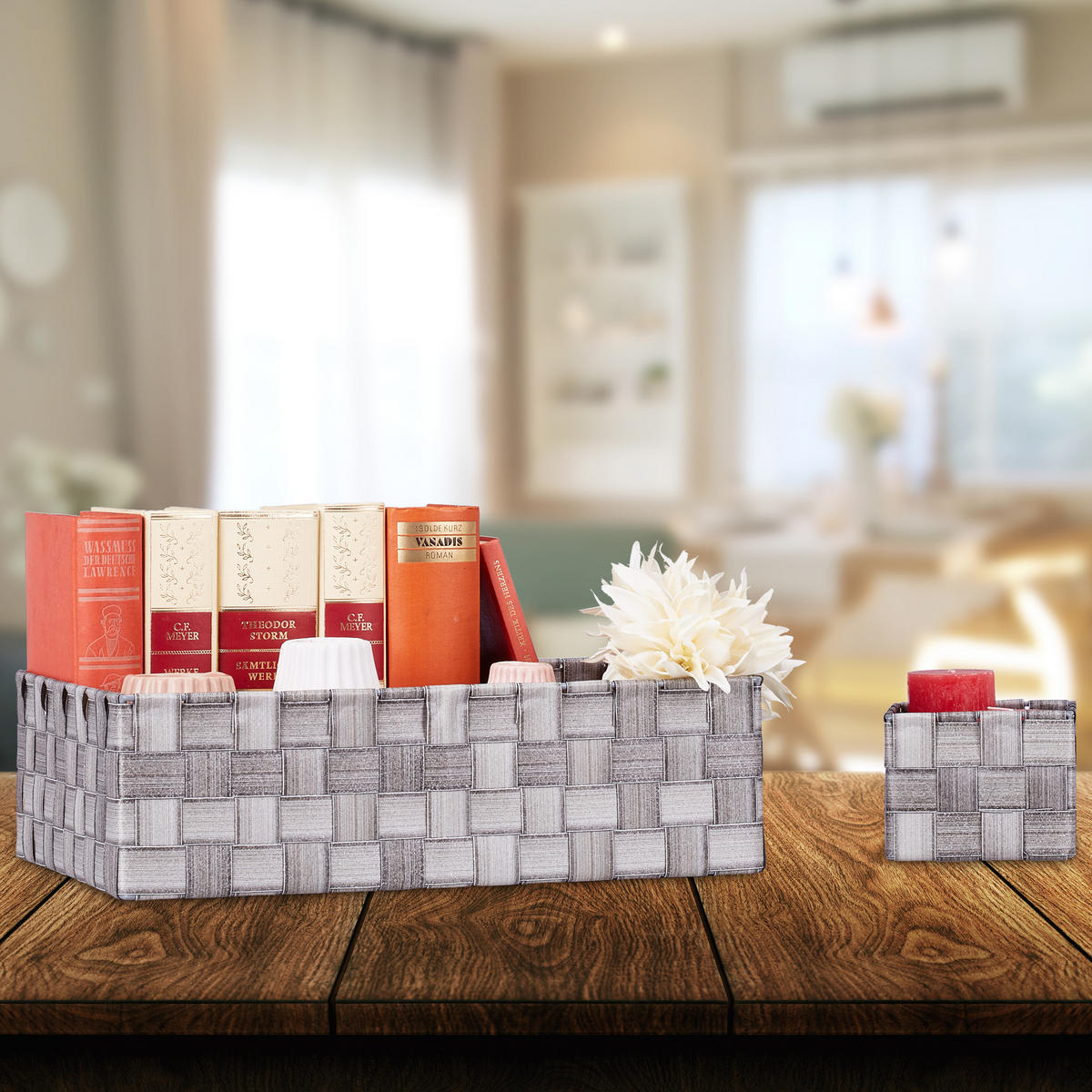 8TLG.AUFBEWAHRUNGSKORB-SET - Grau, Kunststoff/Metall (35.5/10.5/26cm) - Relaxdays