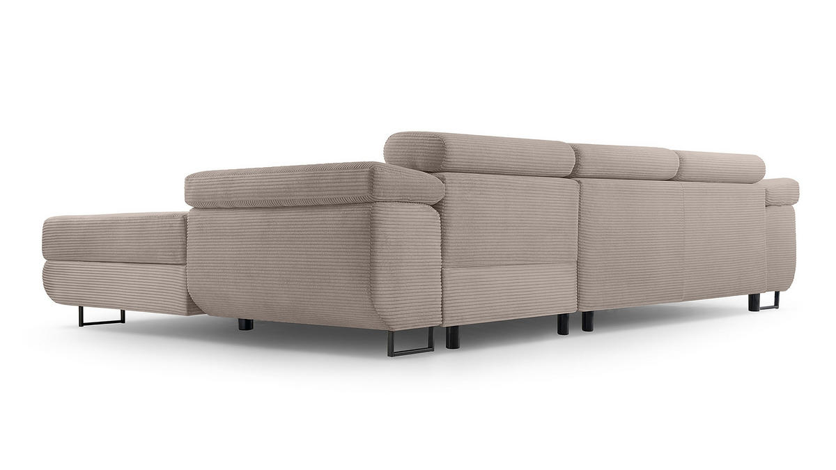 ECKSOFA L Form Arborio Beige 280/203/90 cm Rechts mit Schlaffunktion - Beige/Schwarz, Textil/Metall (280/203cm) - AX Living