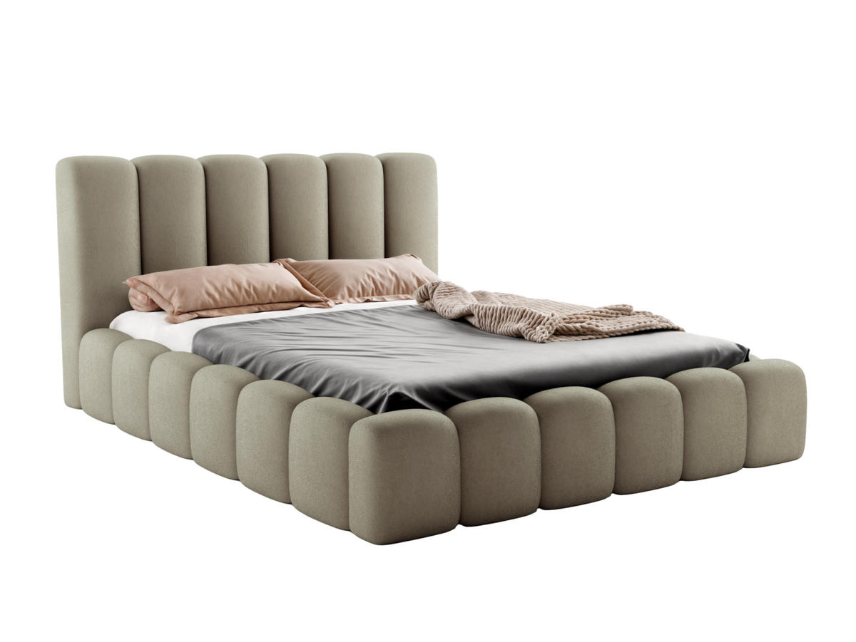 POLSTERBETT VELORA 140x200cm mit Bettkasten & Metallgestell - Bouclé Stoff CAPPUCCINO GERRA - Cappuccino, Textil - Luxkor24