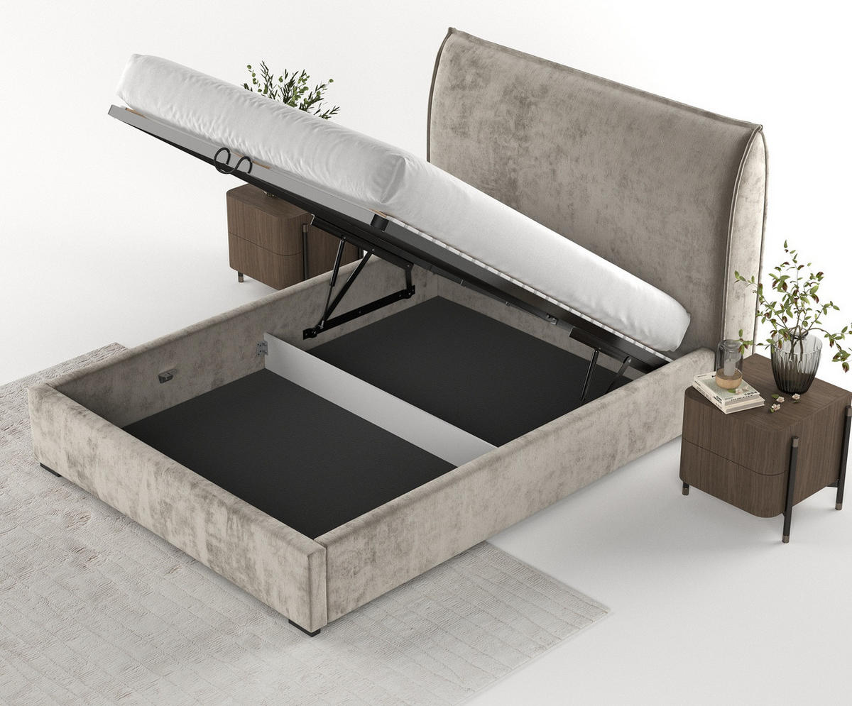 POLSTERBETT Como Beige 180/200 cm im Chenille-Stoff - Beige/Schwarz, Holz/Holzwerkstoff (180/200cm) - Maison de Reve