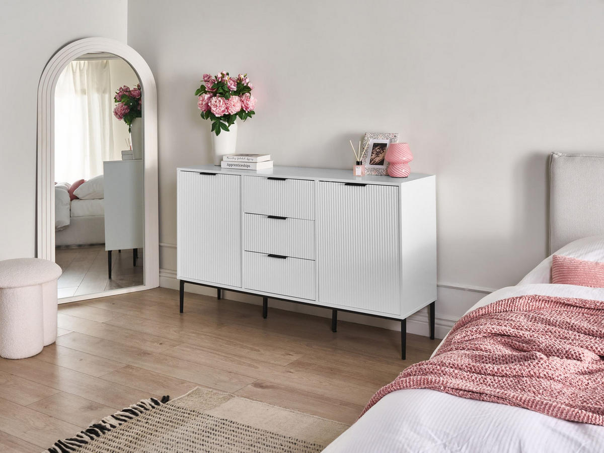 SIDEBOARD mit 2 Türen Weiß Leduc - Schwarz/Weiß, Holzwerkstoff/Metall (150/86/40cm) - Beliani