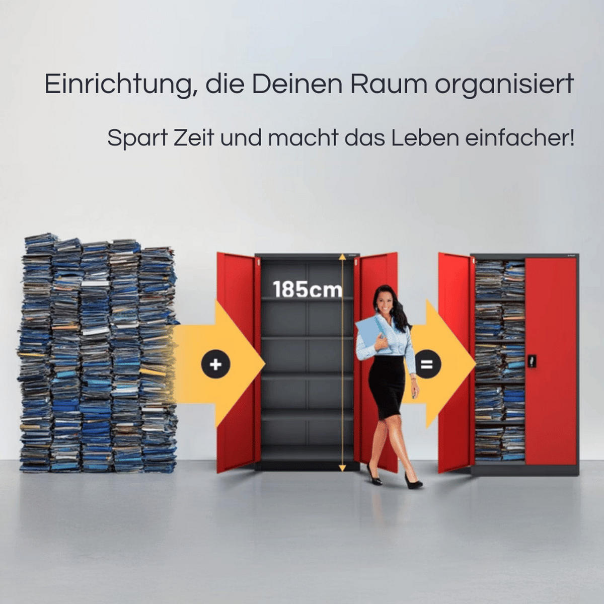 AKTENSCHRANK abschließbar KADO mit Flügeltüren 185x90x40cm Anthrazit-Rot - Anthrazit, Metall (90/185/40cm) - DELUKE