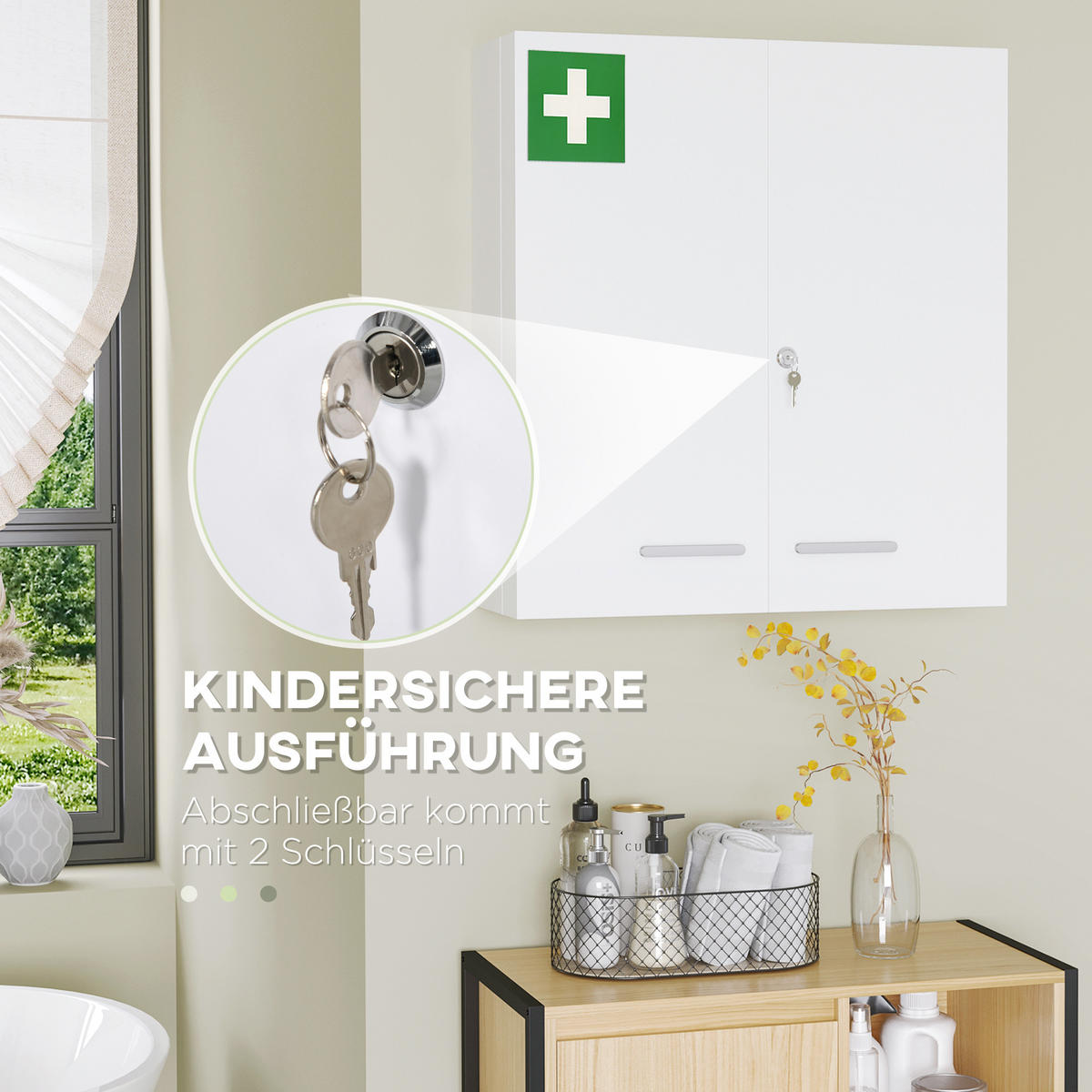 MEDIZINSCHRANK mit 6 Einlegeböden, Erste Hilfe, Stahl, Weiß, 55 x 18 x 60 cm - Weiß, Metall (18/60/55cm) - Kleankin