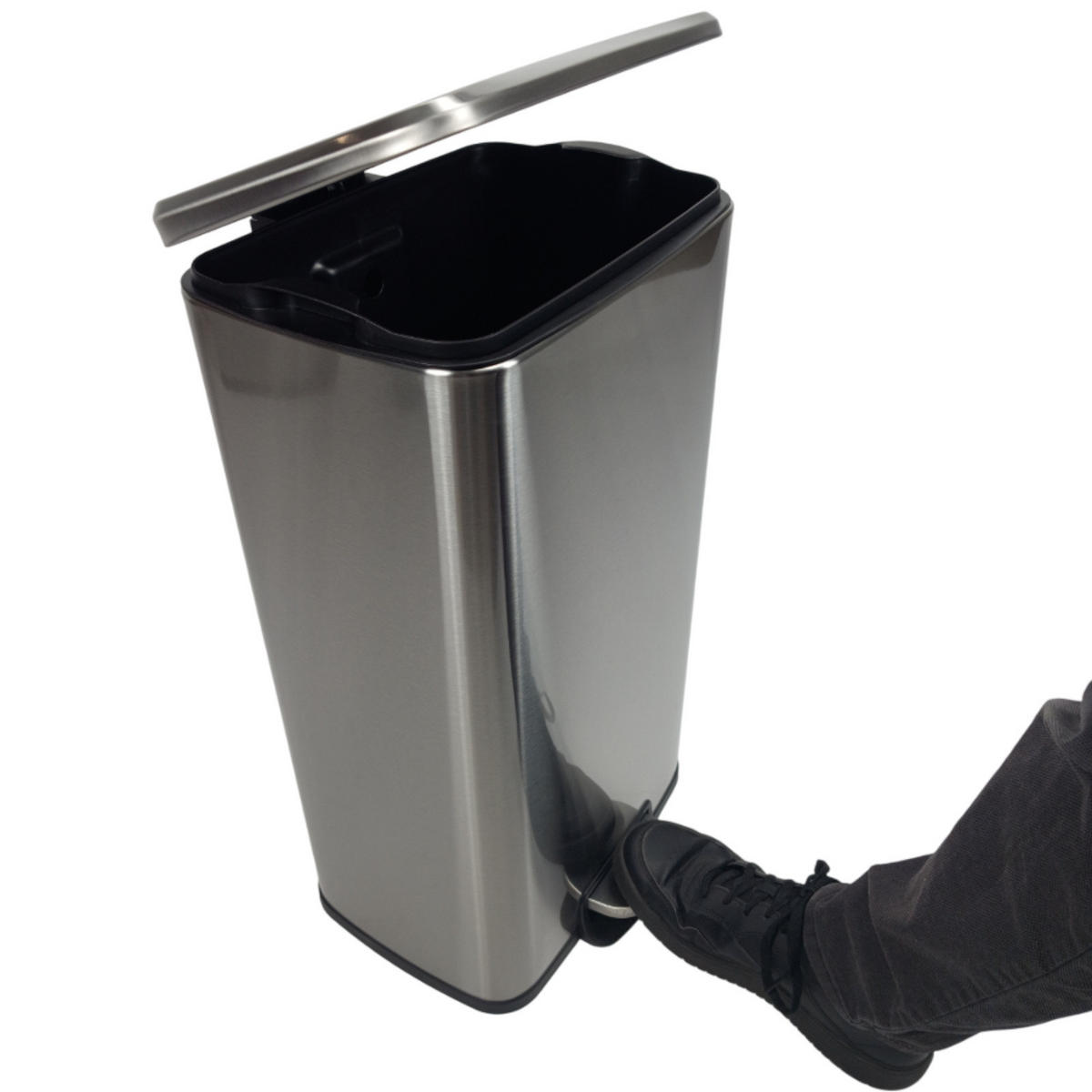 ABFALLEIMER Edelstahl, 35L, 1-Kammer, mit Fußpedal - Silberfarben/Schwarz, Metall (34/61/24cm) - Begryf