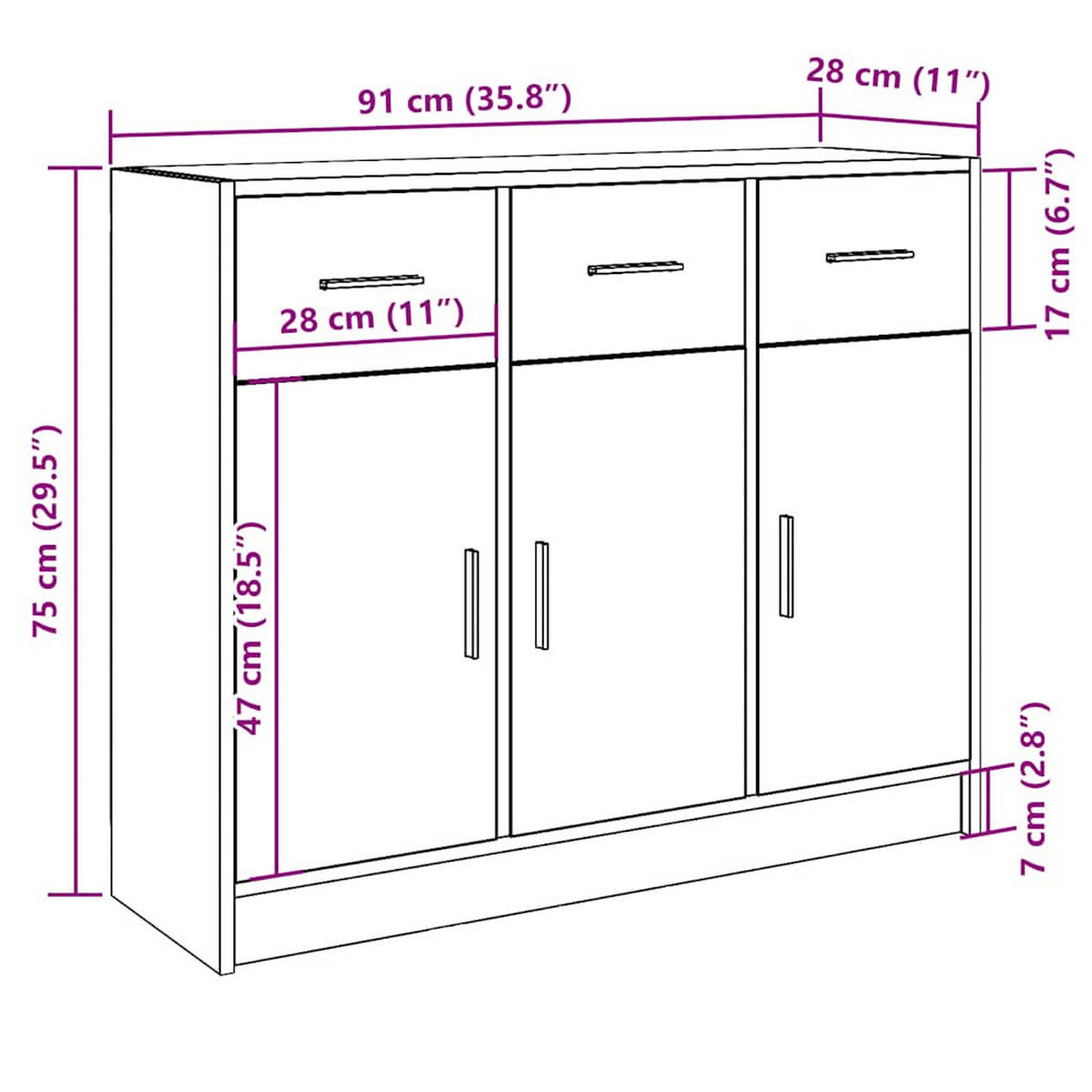 SIDEBOARD Altholz-Optik 91/28/75 Cm Holzwerkstoff - Hellbraun, Holzwerkstoff (28/75/91cm) - vidaXL