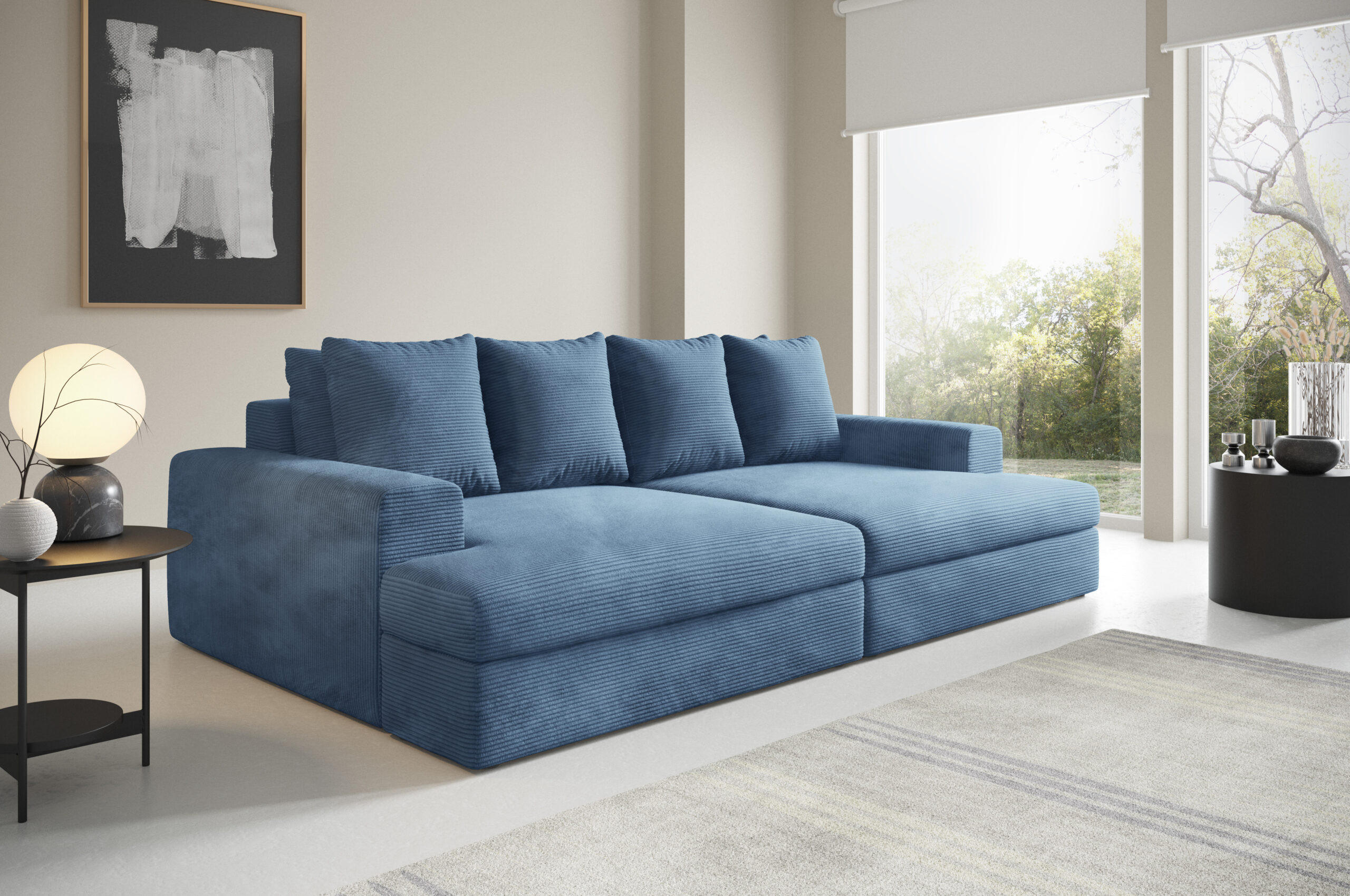 SOFA 4-Sitzer Cord Blau - Blau, Textil (167/42/272cm) - Furnisell
