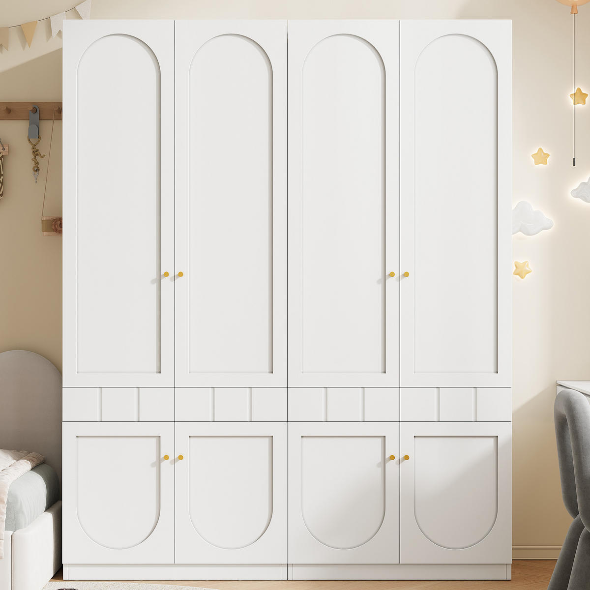 GARDEROBENSCHRANK Kleiderschrank mit Doppeltüren, Schubladen, Push-to-Open & Stauraum Weiß 1 Set MDF/HDF - Weiß, Holzwerkstoff/Metall (80/200/50cm) - EVRYAE